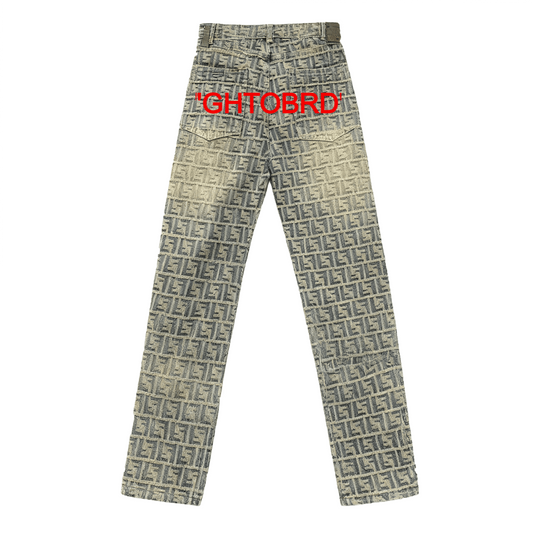 Unisex "GHTOBRD" Jacquard All-over Letter Jeans