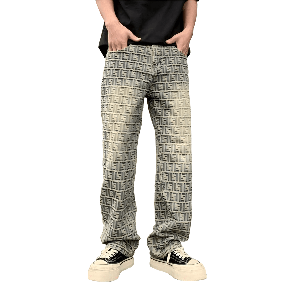 Unisex "GHTOBRD" Jacquard All-over Letter Jeans