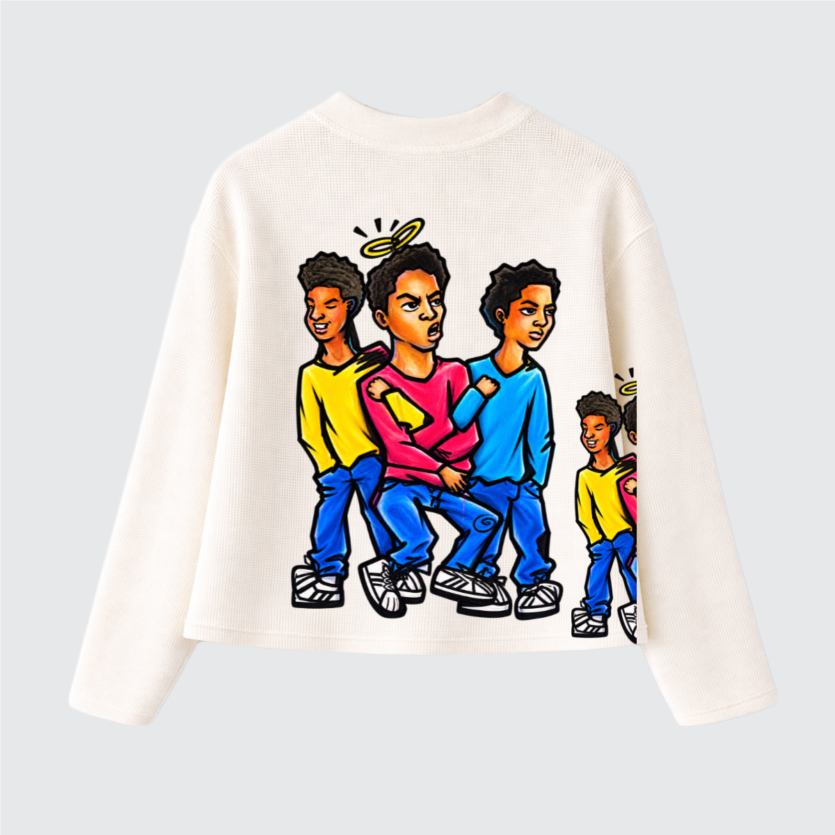 Unisex Heavyweight 290GSM 100% Cotton Waffle Knit Cropped Long Sleeve T-Shirt
