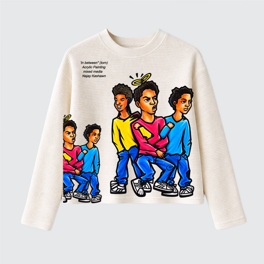 Unisex Heavyweight 290GSM 100% Cotton Waffle Knit Cropped Long Sleeve T-Shirt