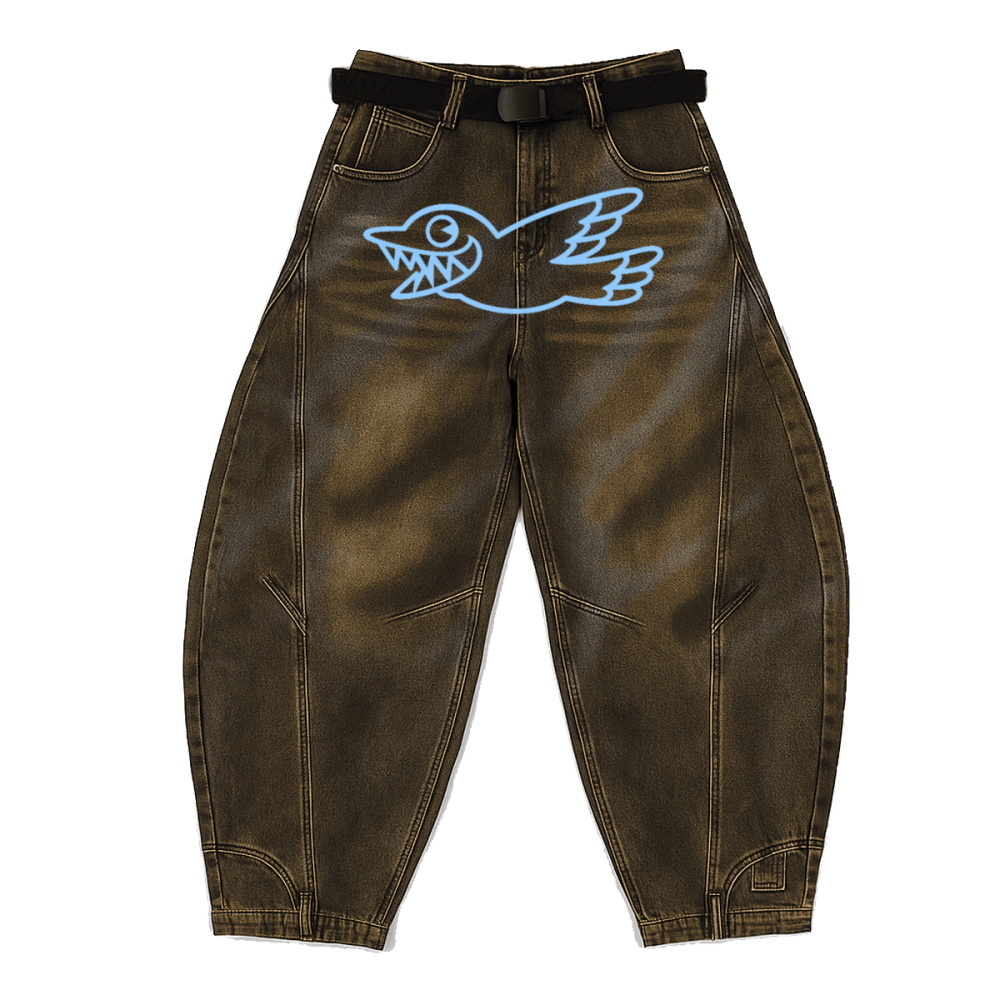 Unisex "GHTOBRD" Loose-Fit Washed Curved Denim Jeans