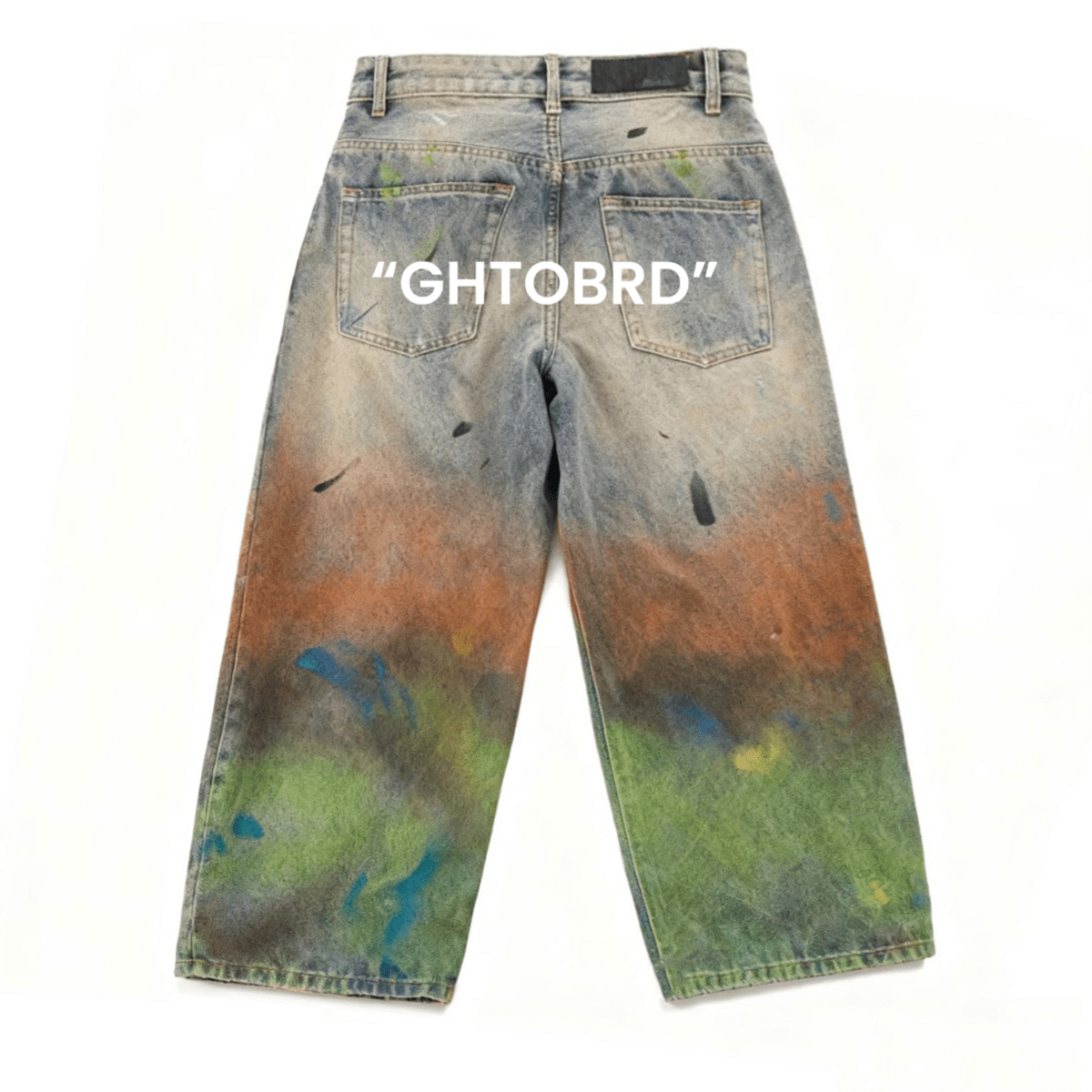Unisex "GHTOBRD" Washed Distressed Paint-Splatter Denim Jeans