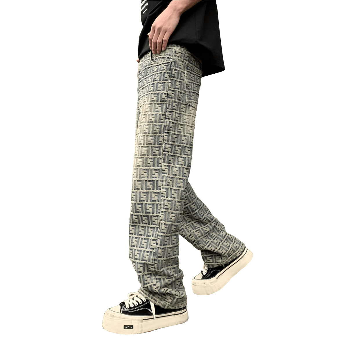 Unisex "GHTOBRD" Jacquard All-over Letter Jeans